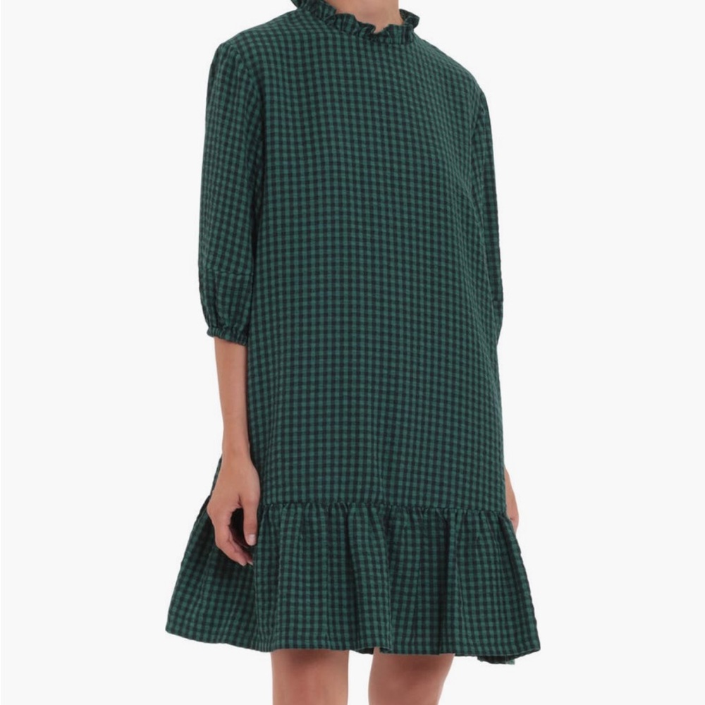 Donna Morgan Quarter Sleeve Hem Flounce Gingham Mini Dress